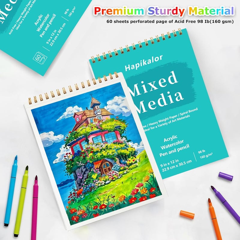 Hapikalor Sketch Book Mixed Media Pad - 9" x 12" Top Spiral Bound Sketch Pad, 60 Sheets 98lb/160gsm Acid-Free Drawing Paper, Art Supplies Sketchbook for Drawing, Sketching - Image 3